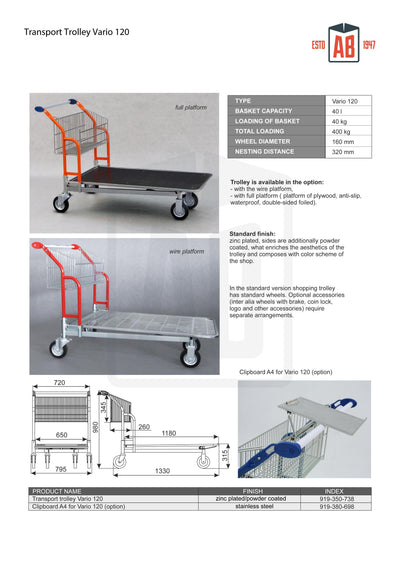 Vario 120 Transport Trolley – Fixed Basket Trolley with Plywood Platform