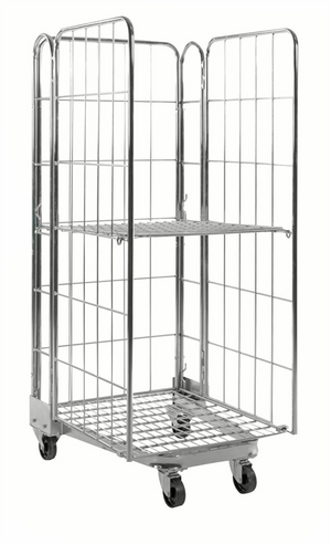 Stackable Roll Container – 3 Sided Mesh Roll Cage with Shelf | 400kg Load Capacity