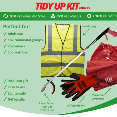 Adult Litter Picker Kit – 850mm Litter Picker, Hi-Vis Vest, Gloves & Bag