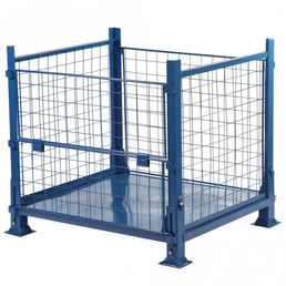 Collapsible Cage Pallet - Blue Steel Mesh Four-Piece Stacking Pallet Converter