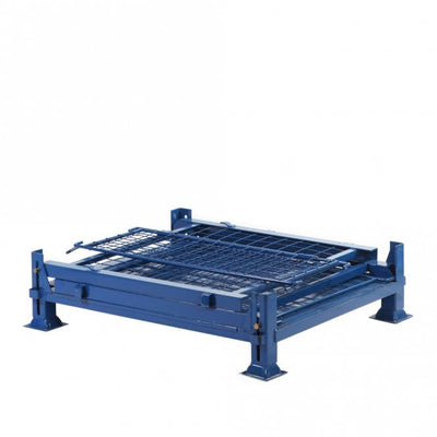 Collapsible Cage Pallet - Blue Steel Mesh Four-Piece Stacking Pallet Converter