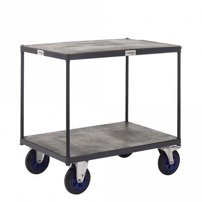 Heavy Duty 2 Shelf Tray Trolley, Steel & Timber Shelves, 600kg Load Capacity